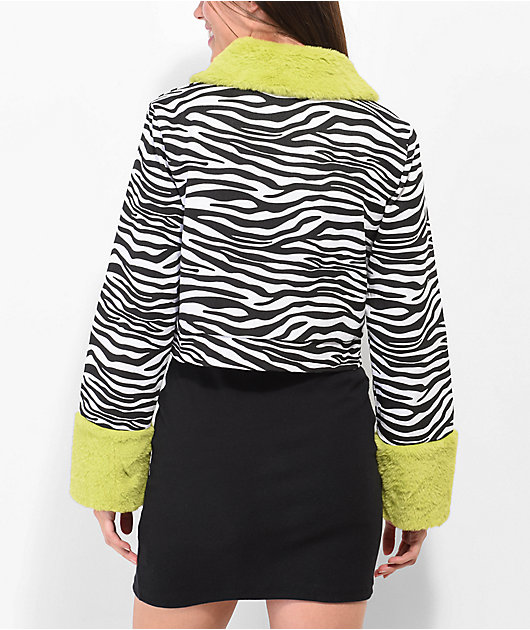 Daisy Street Zebra Fur Crop Twill Jacket