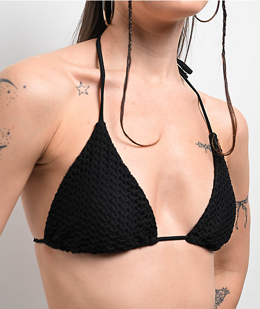 Damsel Becca Web Crochet Black Triangle Bikini Top