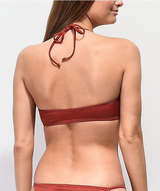Damsel File Ribbed Brick Red Bandeau Bikini Top