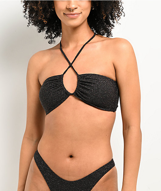 Damsel Jules Crinkle Dust Black Triangle Bikini Top Zumiez