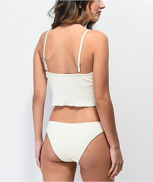 Damsel Megan Super Ribbed Cheeky White Bikini Bottoms