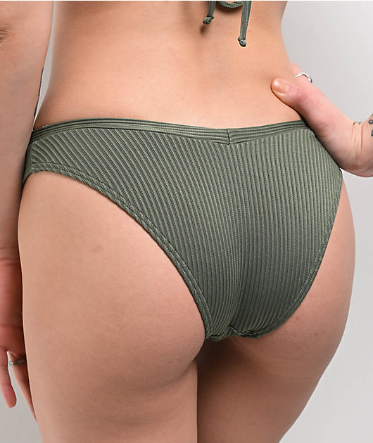 Damsel Olive Corded Rib Army Green High Leg Bikini Bottom