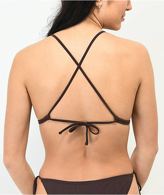 Damsel top de bikini triángulo acanalado marrón claro