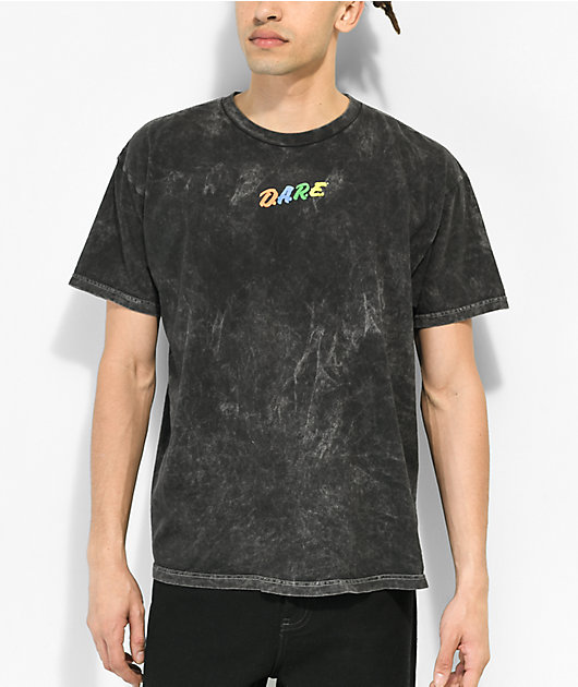Dare Globe Logo Black Acid Wash T-Shirt