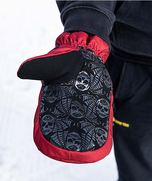 Deathgrip x 1910 Ghoul Red & Black Snowboard Mittens
