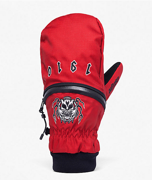 Deathgrip x 1910 Ghoul Red & Black Snowboard Mittens