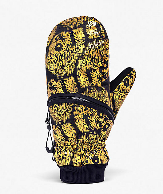 Deathgrip x Liquid Death Ghoul Black & Gold Snowboard Mittens | Zumiez