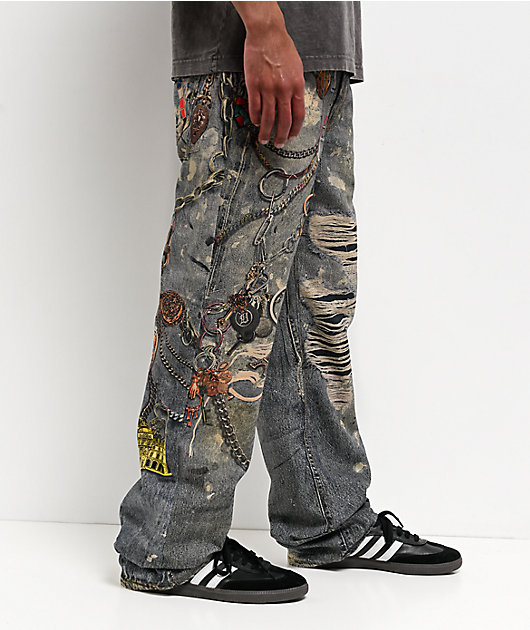 Decibel Printed Blue Straight Leg Jeans