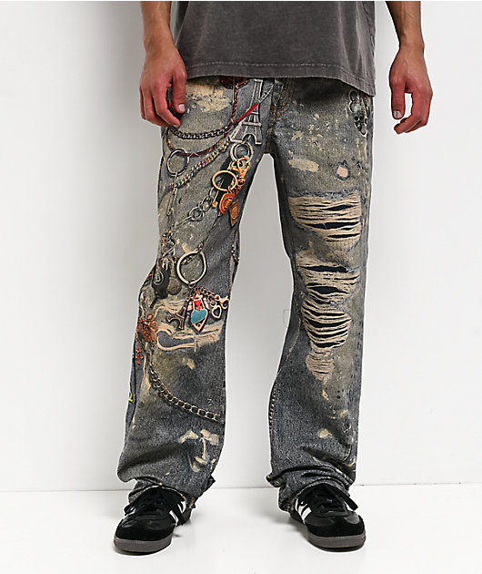 パンツ d&g straight jeans hedi boy 30 Decibel Printed Blue Straight Leg Jeans | Zumiez