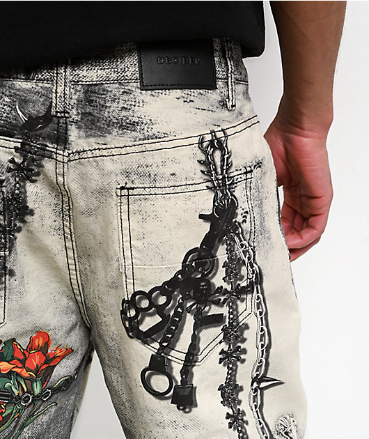 Decibel Printed Grey Straight Leg Jeans