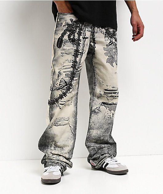 Decibel Printed Grey Straight Leg Jeans
