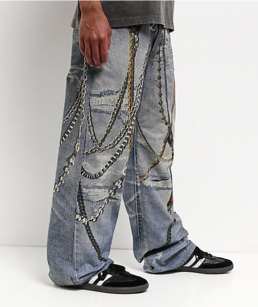 Decibel Printed Indigo Straight Leg Jeans