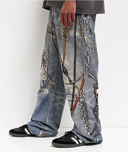 Decibel Printed Indigo Straight Leg Jeans | Zumiez