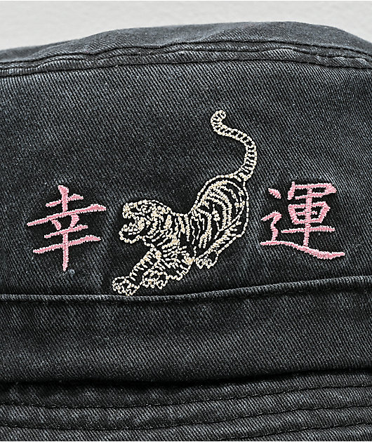 Desert Dreamer Good Luck Tiger Black Bucket Hat