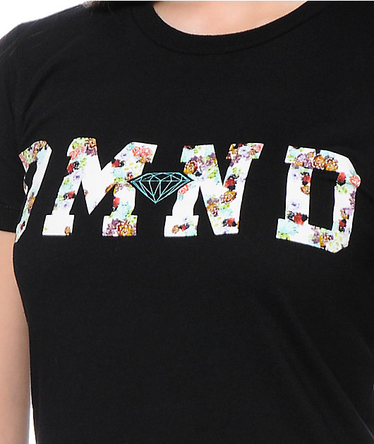 Diamond Supply Co. DMND Floral Fill Black T-Shirt