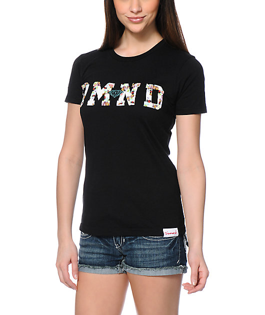 Diamond Supply Co. DMND Floral Fill Black T-Shirt