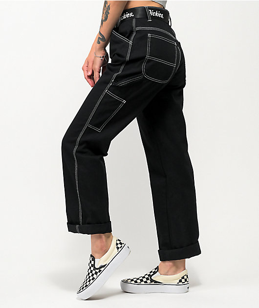 ASOS DESIGN pull on slim cargo pants in black with white stitch  ASOS