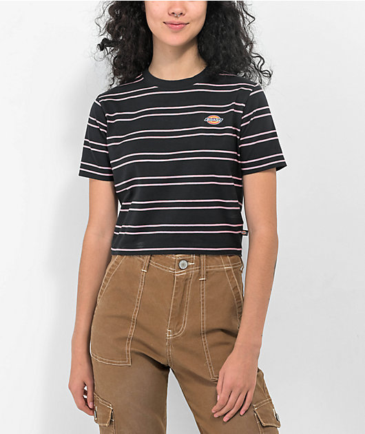 Dickies Black & Pink Stripe Crop t-Shirt