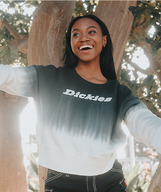 Dickies Black & White Dip Dye Crop Crew Neck Sweatshirt
