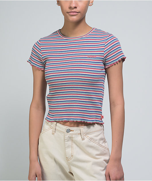 Dickies Blue & Red Stripe Crop T-Shirt