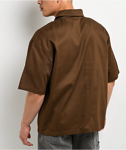 clore+ レディワークシャツ Dickies Cadiz Brown Quarter Zip Work Shirt | Zumiez