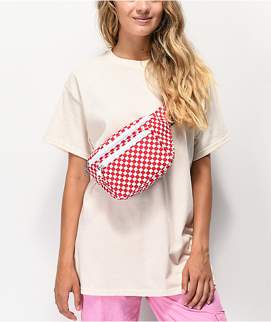 red and white checkered fanny pack