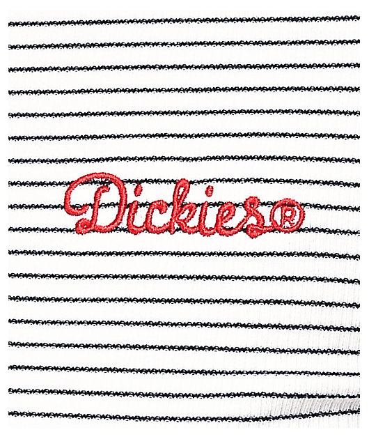 Dickies Embroidered White & Black Stripe Crop T-Shirt