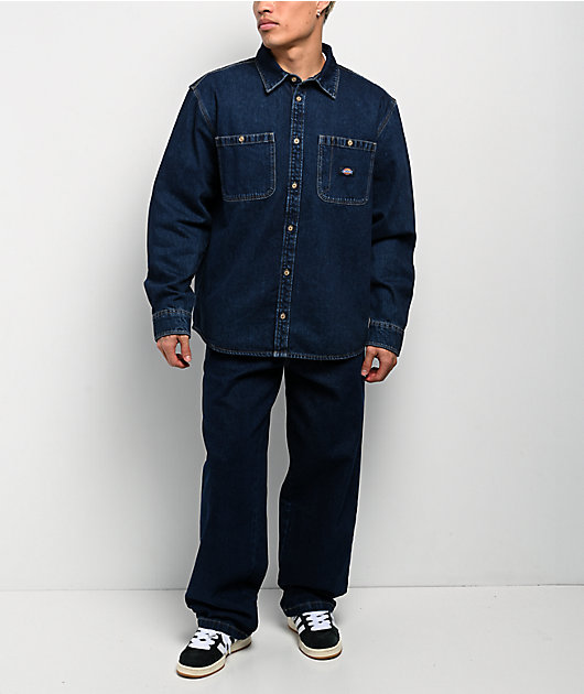 Dickies Mechanic Dark Indigo Long Sleeve Denim Work Shirt | Zumiez