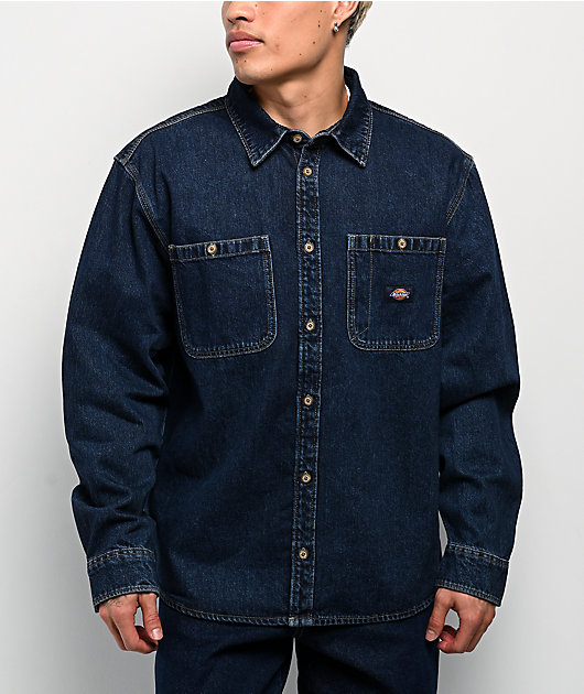 Dickies Mechanic Dark Indigo Long Sleeve Denim Work Shirt | Zumiez