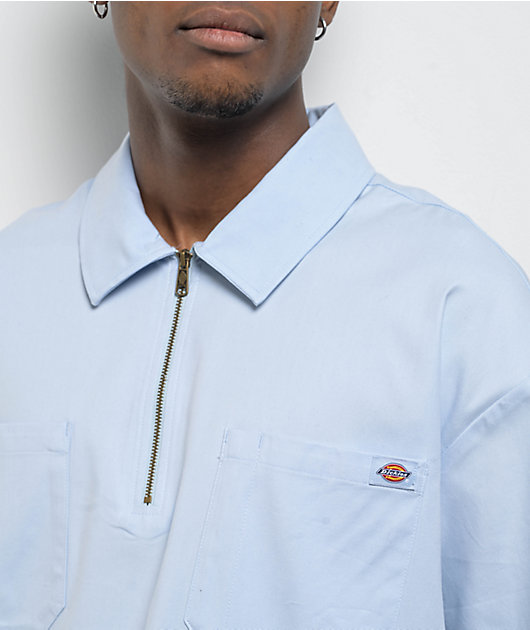 Dickies Ranch Light Blue Quarter Zip Work Shirt