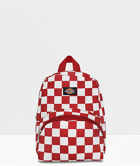 red checkerboard backpack