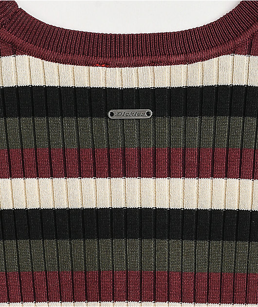 Dickies Rib Multi Stripe Maroon & White Crop Long Sleeve Top