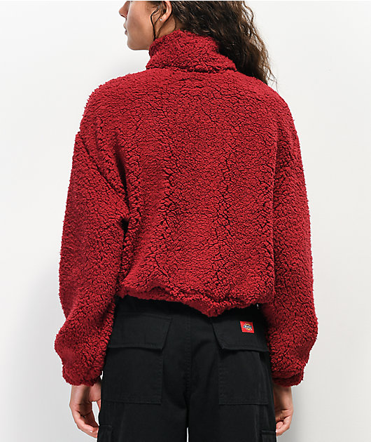 Dickies Sherpa Burgundy Crop Half Zip Fleece Sweatshirt