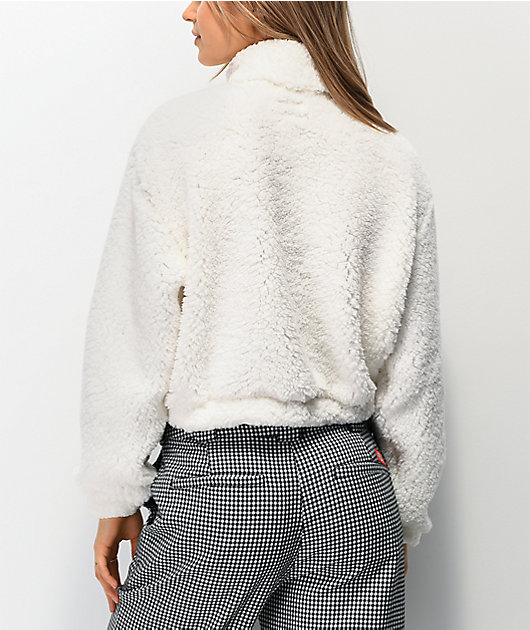 Dickies Sherpa White Crop Half Zip Fleece Sweatshirt