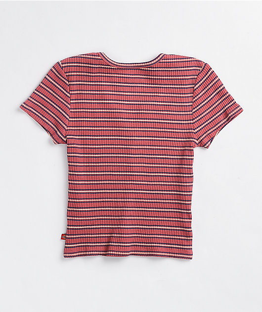 Dickies Terracotta Stripe Button-Up Crop Top