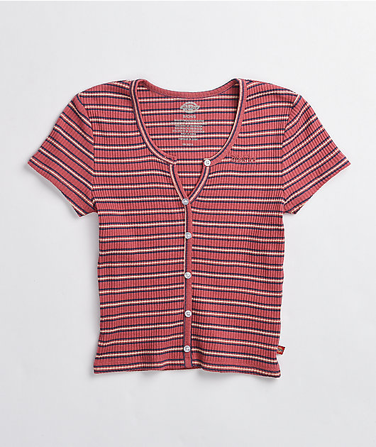 Dickies Terracotta Stripe Button-Up Crop Top