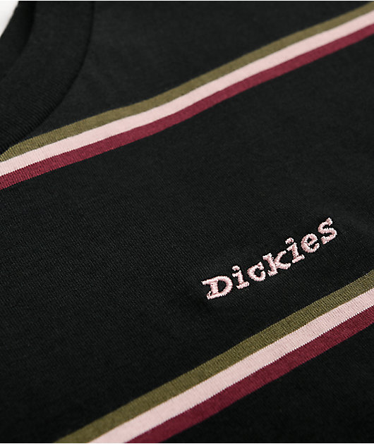 Dickies Tomboy Black & Pink Stripe Crop T-Shirt