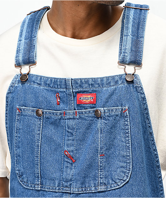 dickies washed denim blue overalls