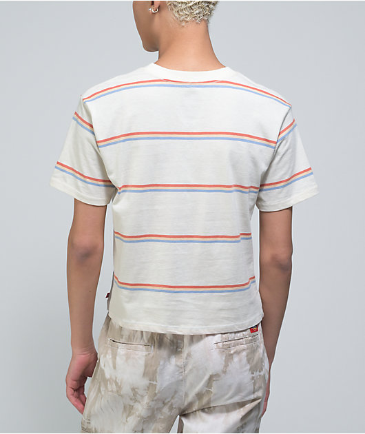 Dickies White, Blue, & Red Stripe Crop T-Shirt