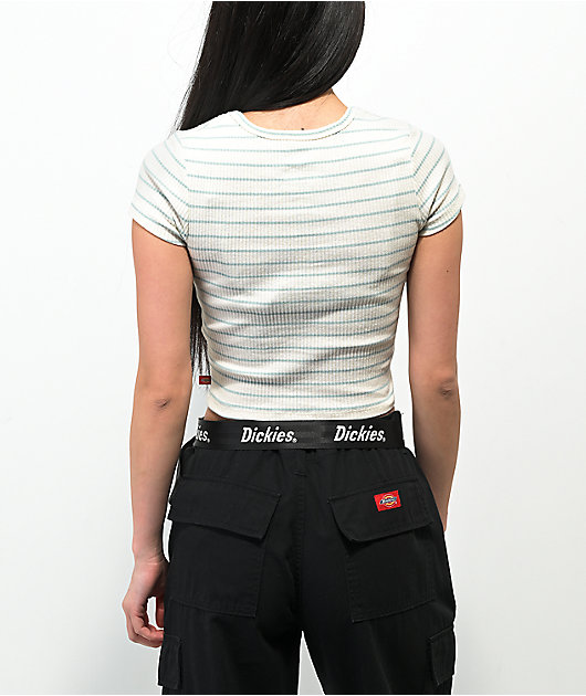 Dickies White Stripe Button Front Crop Top