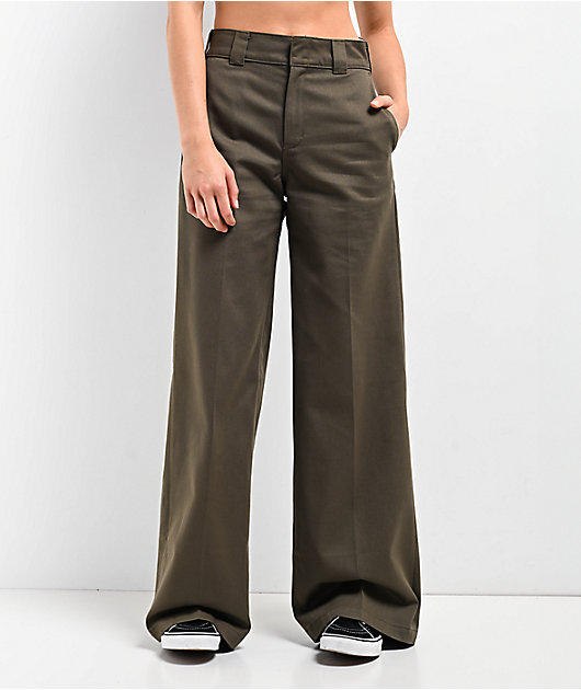 Dickies Wide Leg Military Green Work Pants | Zumiez