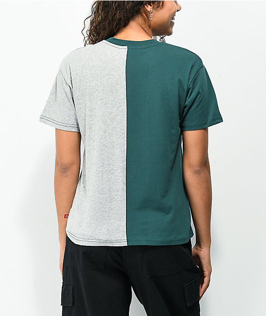 Dickies camiseta boyfriend dividida en verde bosque y gris jaspeado