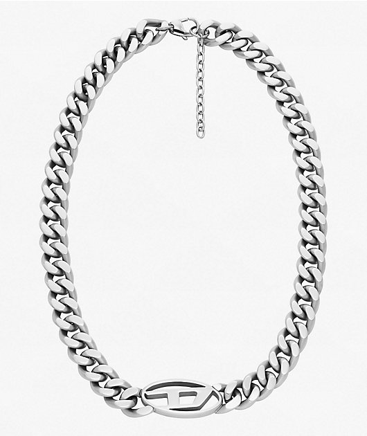 Diesel Emblem Silver Cuban Chain Necklace