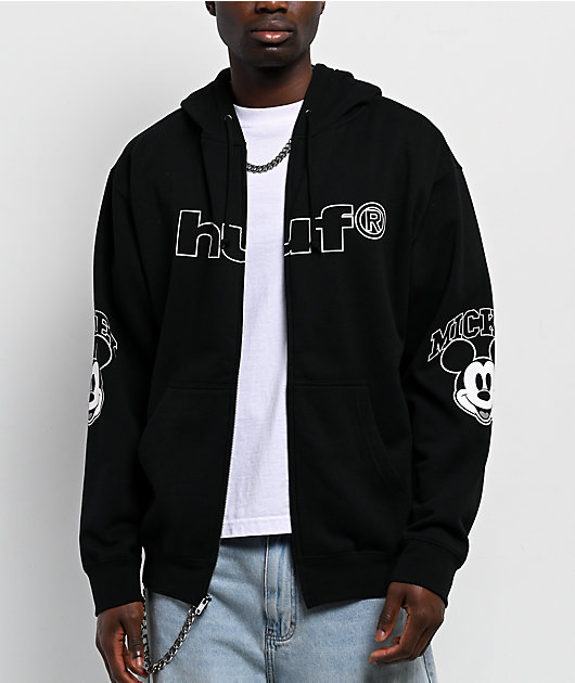 Disney x HUF Mickey Mouse Worldwide Tour Black Zip Hoodie | Zumiez