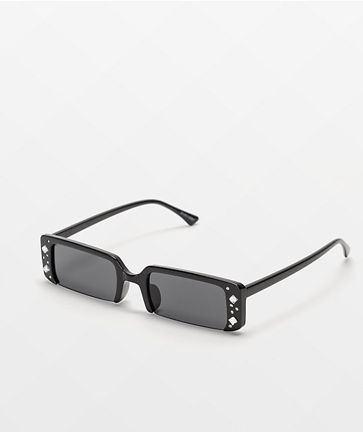 Dive Studded Rectangular Black Sunglasses