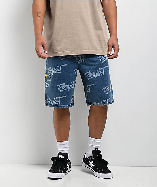 Donut Logo Blue Wash Denim Shorts