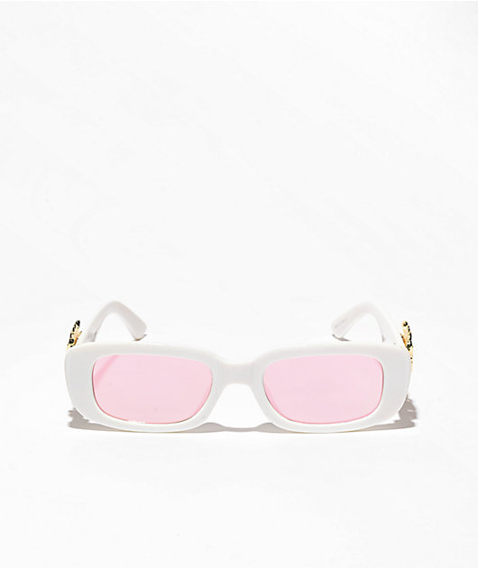 Dragon Arm White & Pink Rectangle Sunglasses