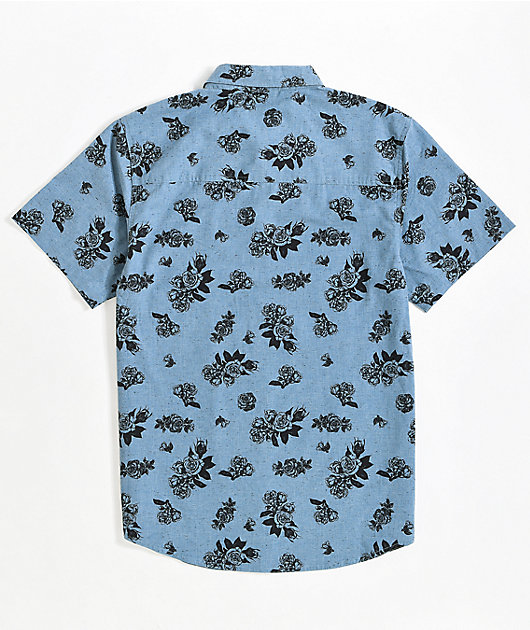 Dravus Alvin Floral Dark Grey Short Sleeve Button Up Shirt - Size: L - Men's Clothing - Shirts - Button Ups - at Zumiez