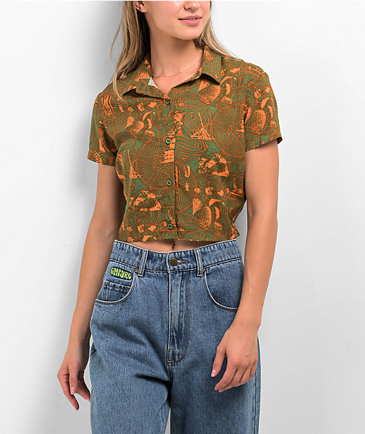 Dravus Birdie Green Crop Button Up Shirt
