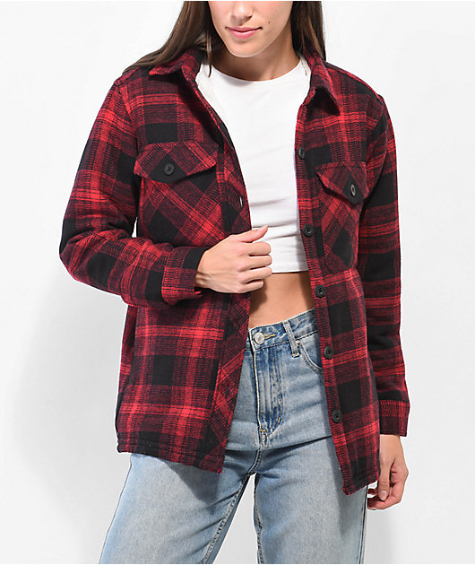 Dravus Cairn Red Black Sherpa Flannel Shirt Zumiez
